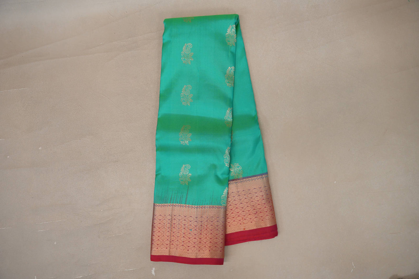 Online Bluish Green with Bright Pink Borders Light Weight Kanjivaram Silk Saree