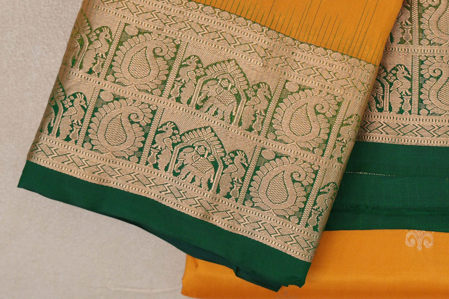 Bright Mango Yellow Light Weight Kanjivaram Silk Saree border