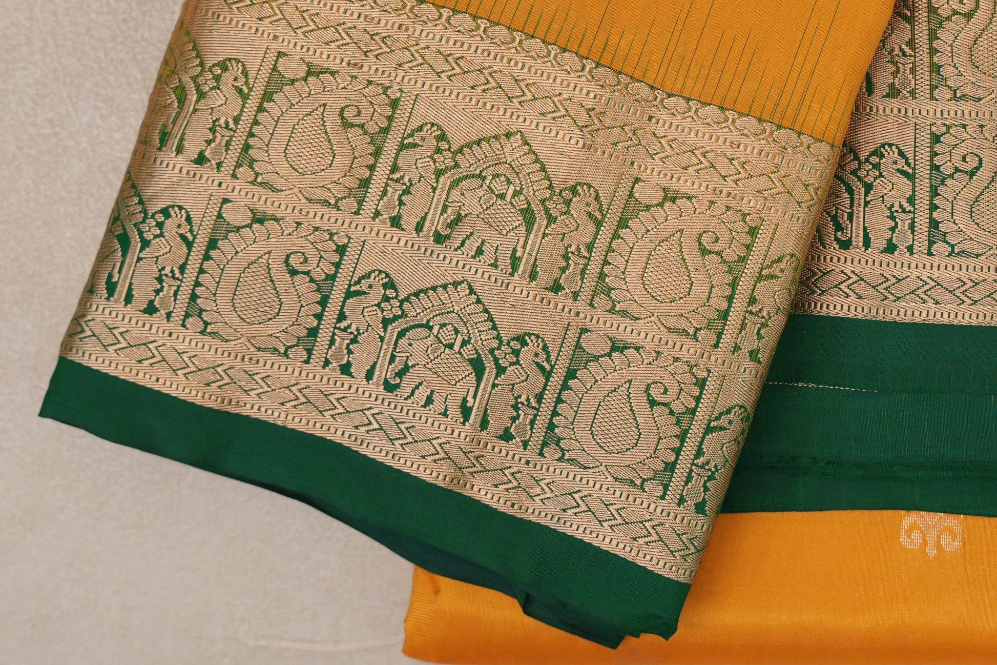 Bright Mango Yellow Light Weight Kanjivaram Silk Saree border
