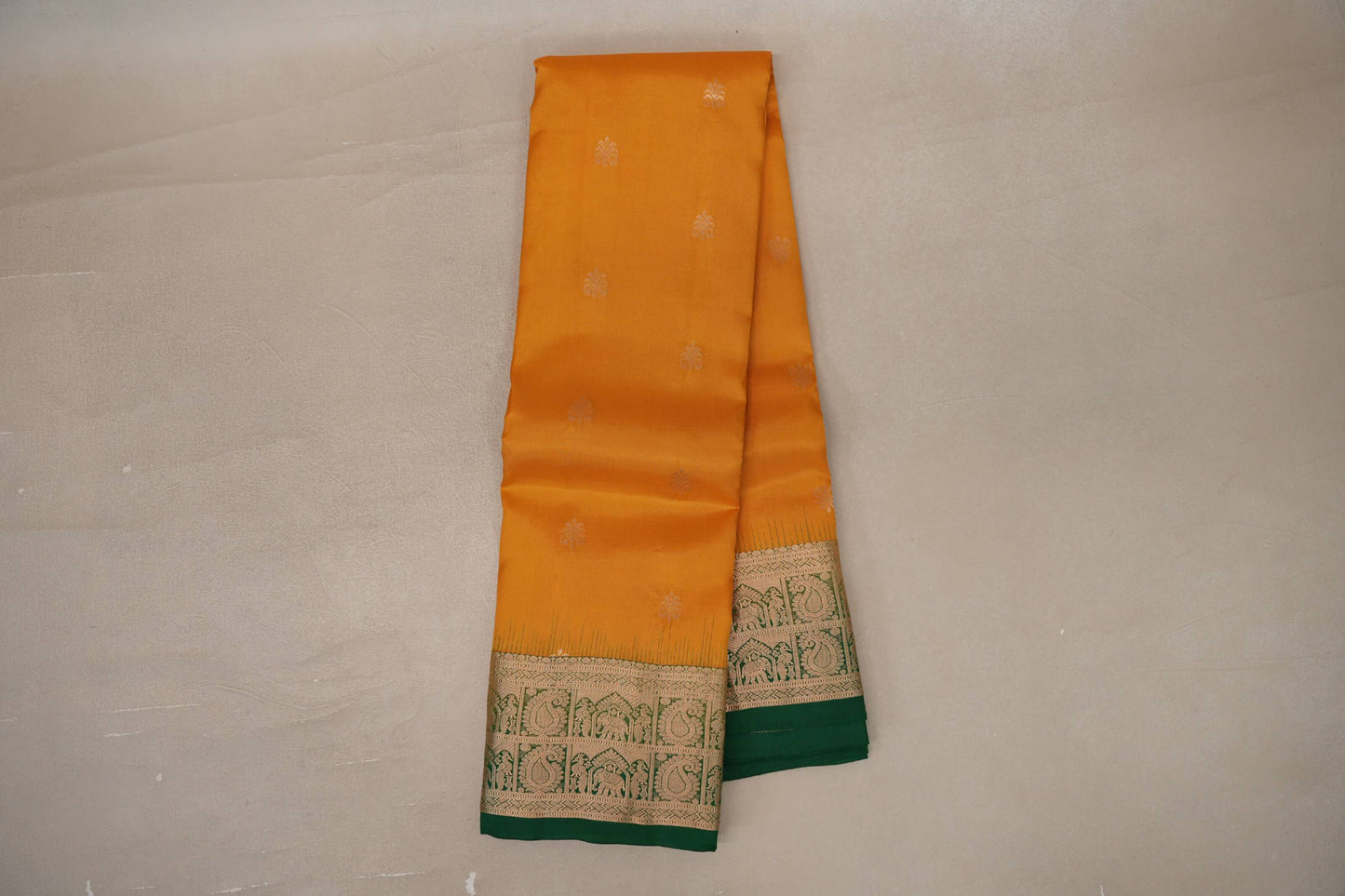 Online Bright Mango Yellow with Bottle Green Borders Light Weight Kanjivaram Silk Saree