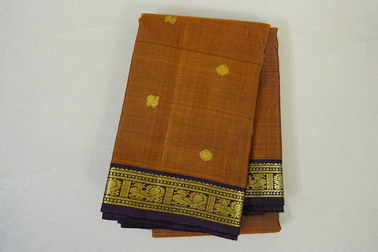 folded Antique Mustard with Brown with Deep Plum Borders Vintage Kanjivaram Silk Saree