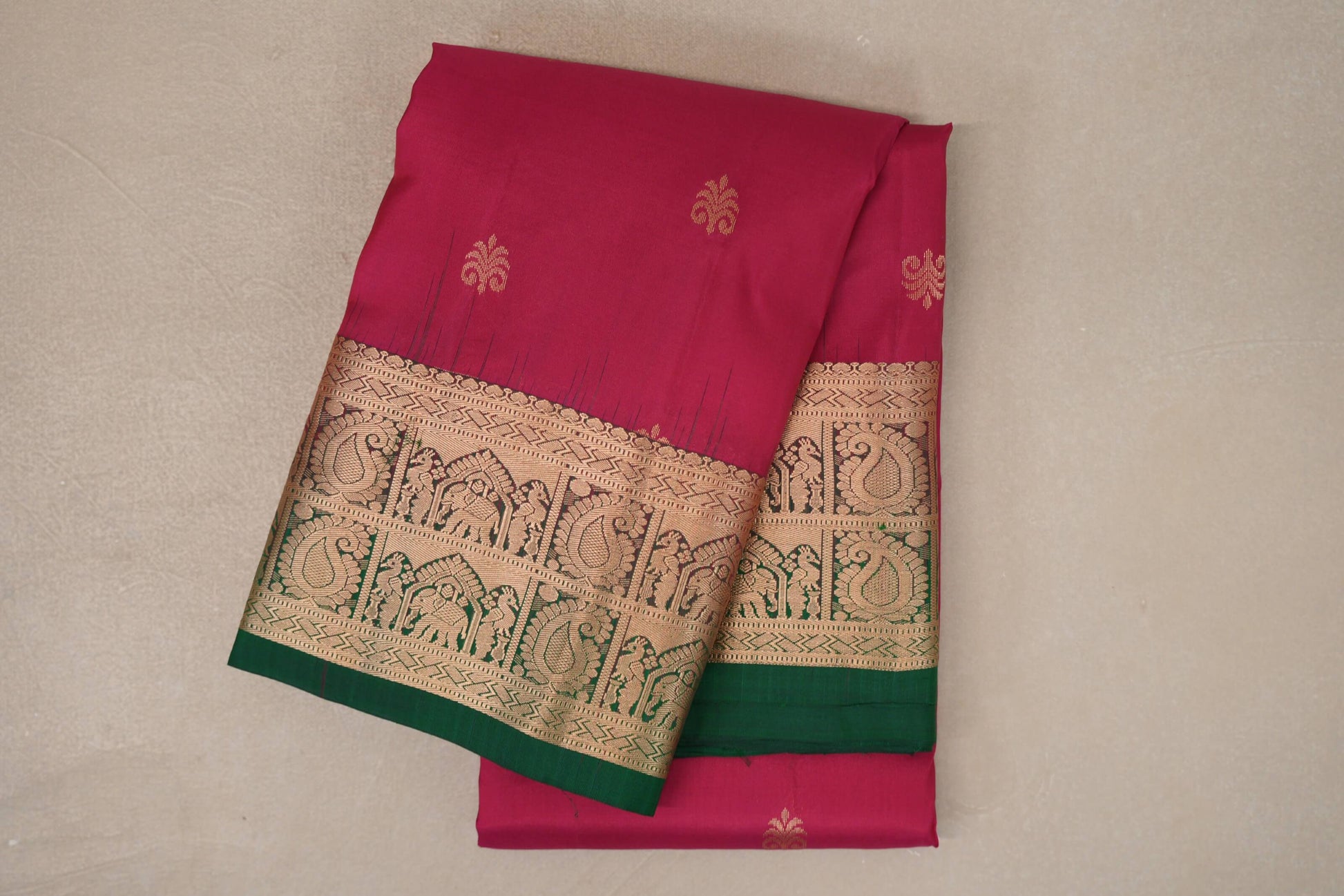 Rani Pink with Bottle Green Borders Light Weight Kanjivaram Silk Saree