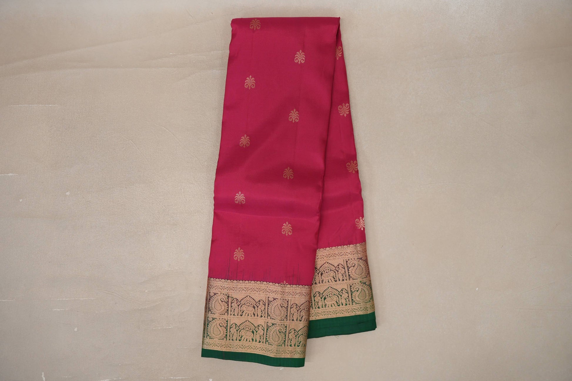 Online Rani Pink with Bottle Green Borders Light Weight Kanjivaram Silk Saree