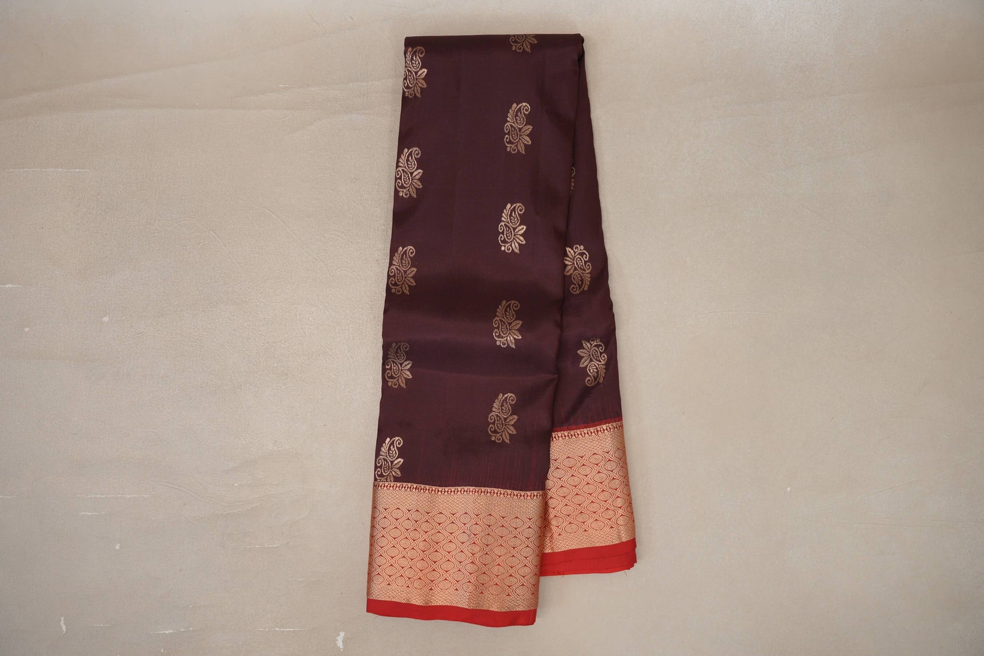 Online Deep Coffee Brown with Tomato Red Borders Light Weight Kanjivaram Silk Saree