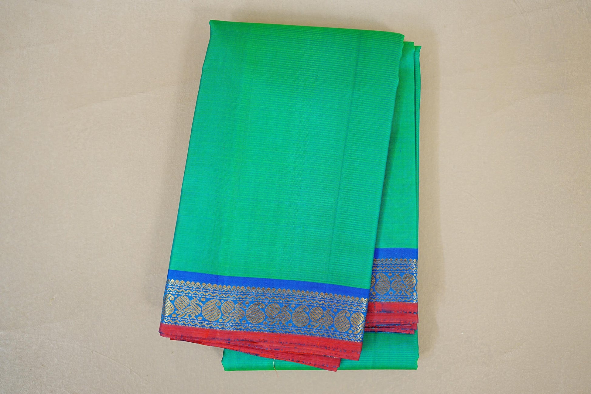 folded  Dual Tone Green and Blue  Vintage Kanjivaram Silk Saree