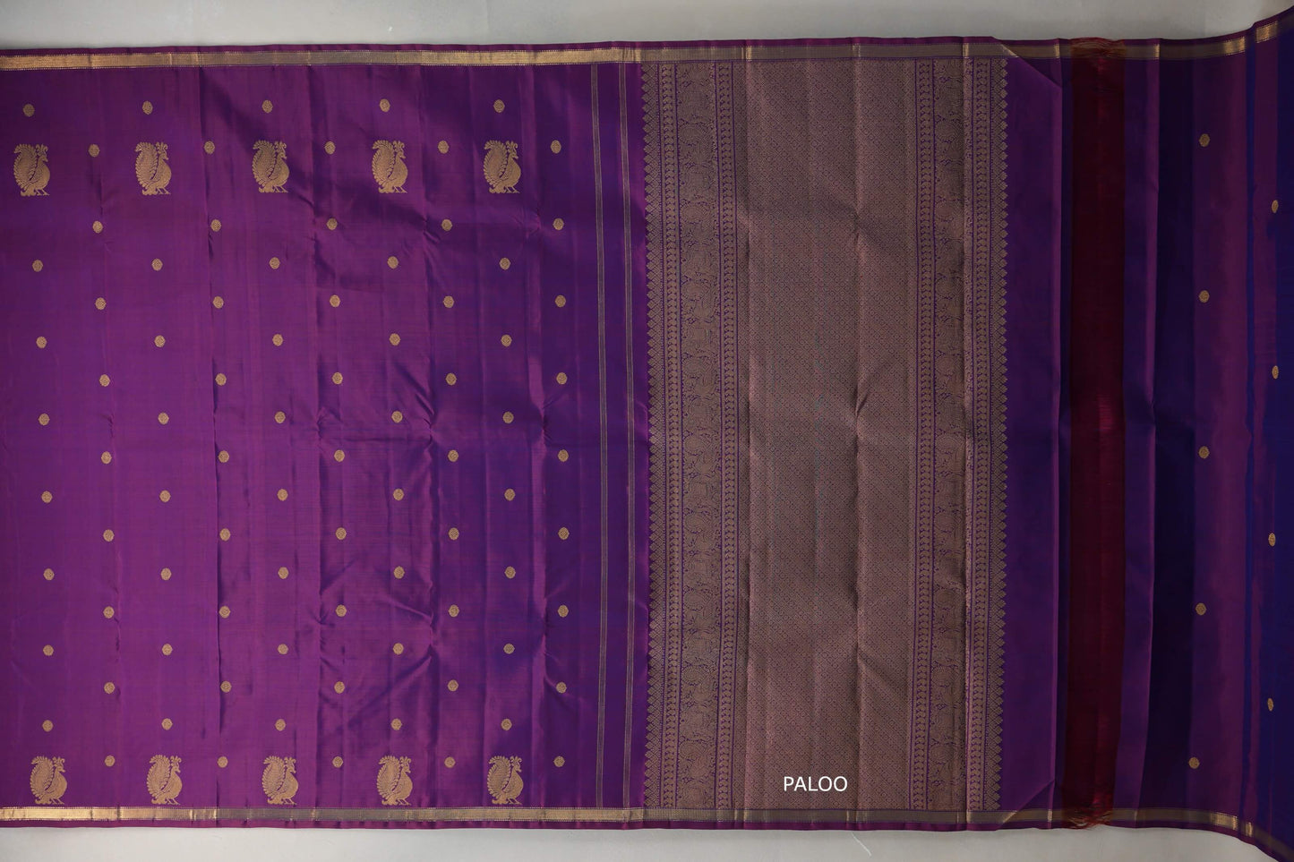 Dual Tone of Maroon & Blue Plant based Kanjivaram Silk Saree  paloo