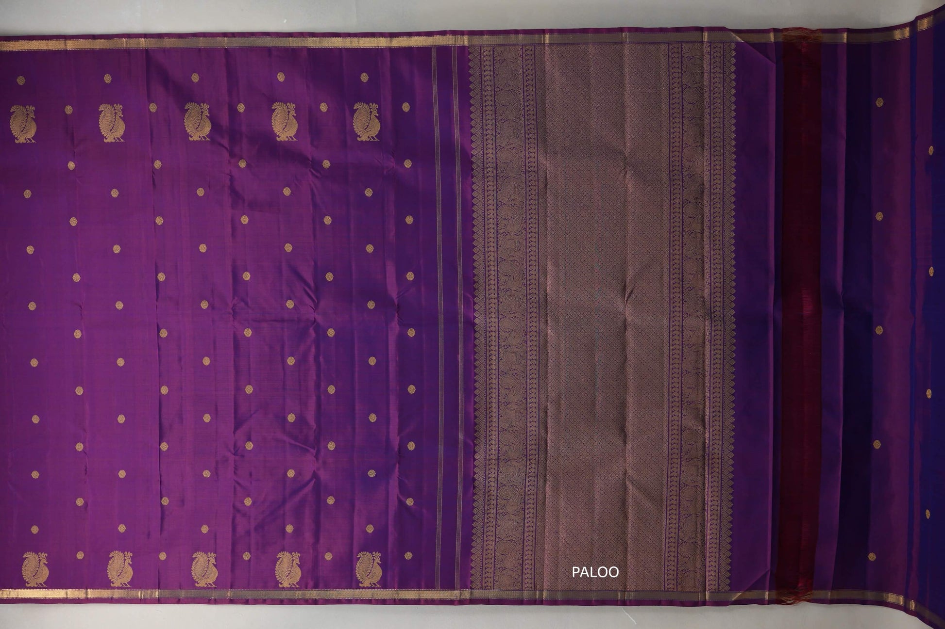 Dual Tone of Maroon & Blue Plant based Kanjivaram Silk Saree  paloo