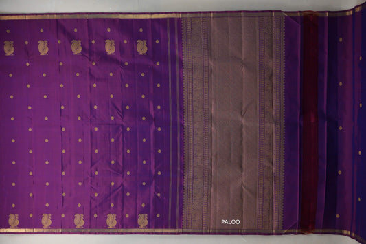 Dual Tone of Maroon & Blue Plant based Kanjivaram Silk Saree  paloo