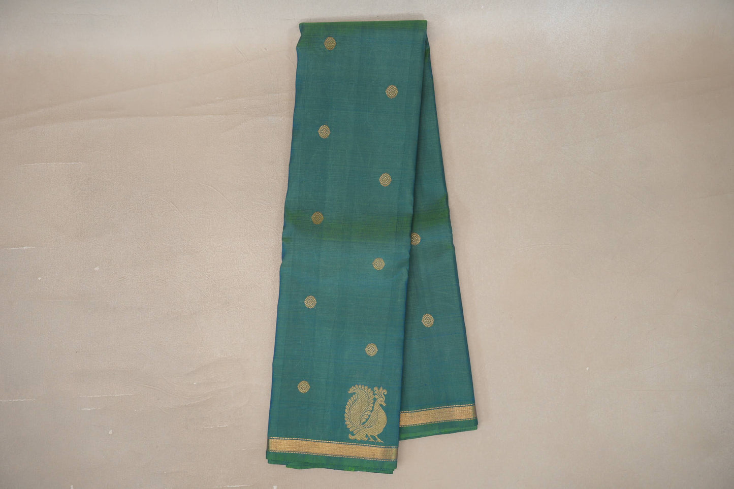 Dual Tone of Parrot Green & Classic Blue Plant based Kanjivaram Silk Saree 