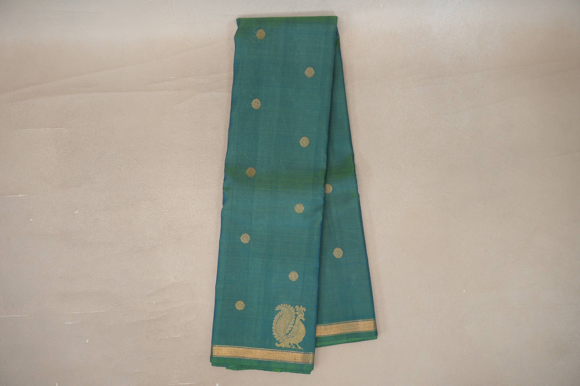Dual Tone of Parrot Green & Classic Blue Plant based Kanjivaram Silk Saree 