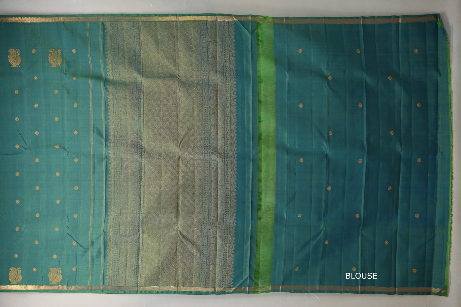Dual Tone of Parrot Green & Classic Blue Plant based Kanjivaram Silk Saree  blouse 