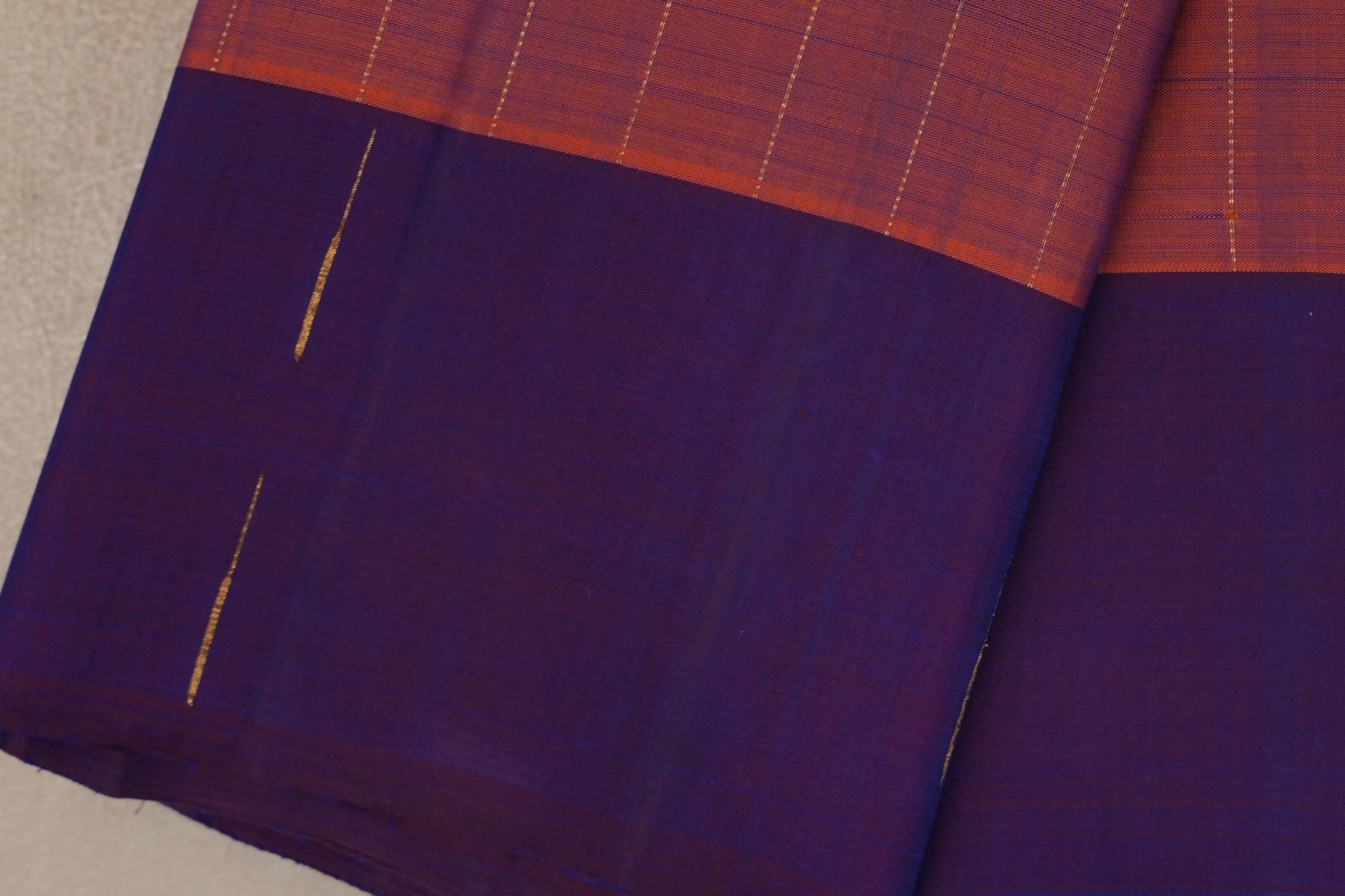 Dual Tone of Orange & Deep Blue Plant based Kanjivaram Silk Saree  border