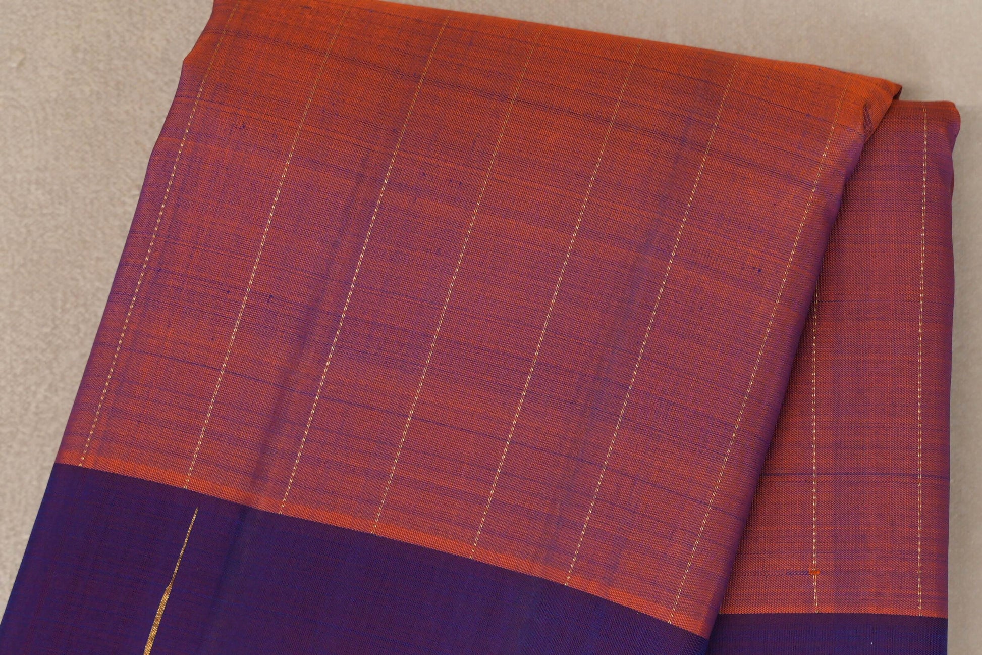 Dual Tone of Orange & Deep Blue Plant based Kanjivaram Silk Saree  body
