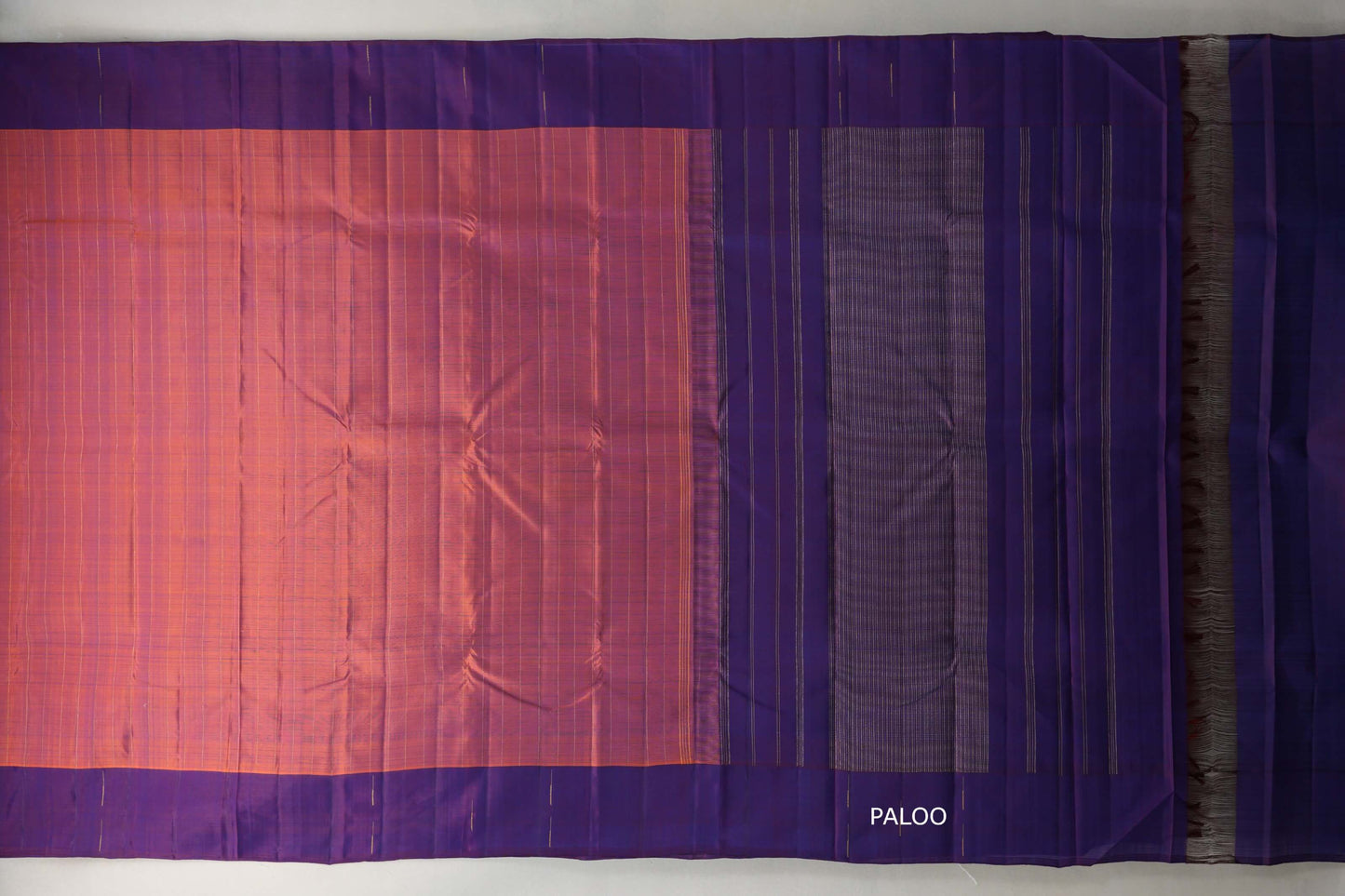 Dual Tone of Orange & Deep Blue Plant based Kanjivaram Silk Saree  paloo