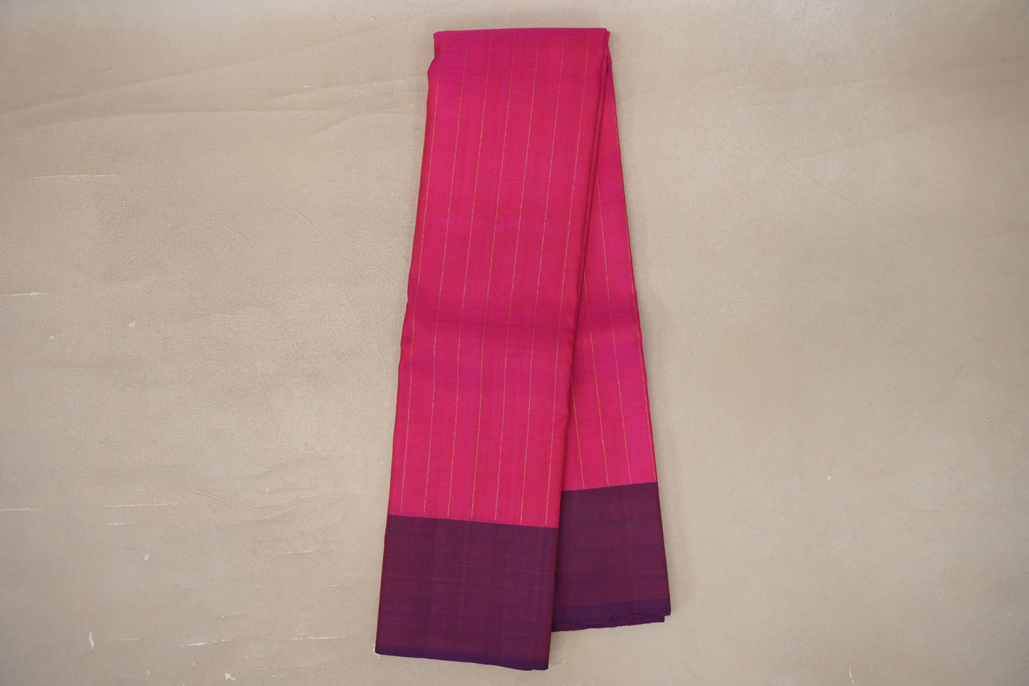 Bright pink with Dual Tone of Orange & Deep Blue borders Plant based Kanjivaram Silk Saree