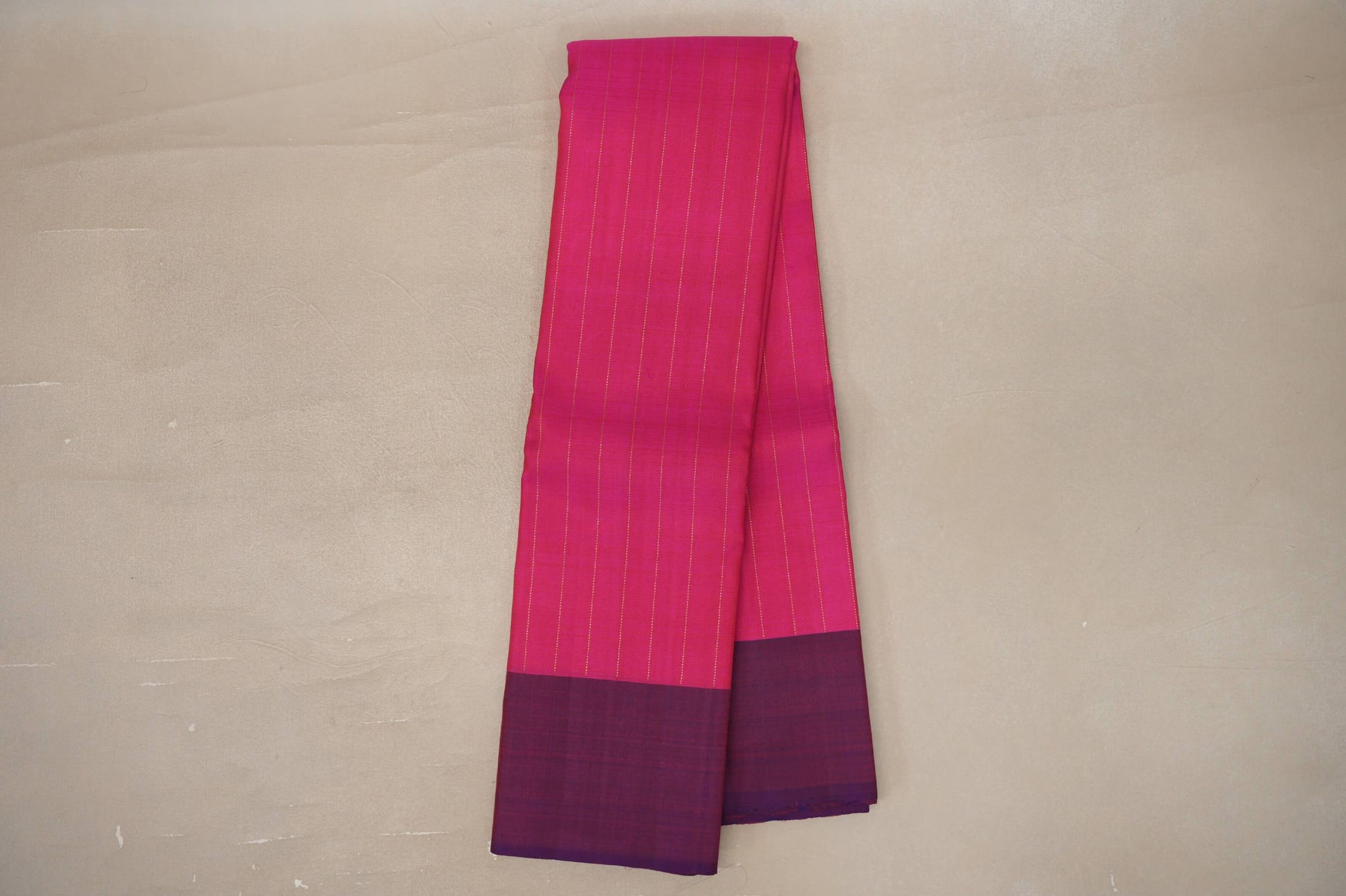 Bright pink with Dual Tone of Orange & Deep Blue borders Plant based Kanjivaram Silk Saree