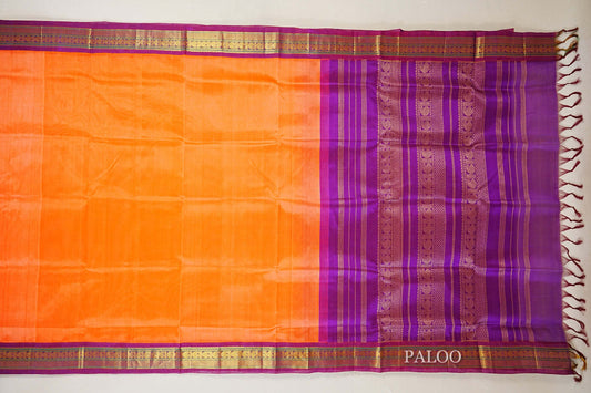 Peach with Purple Borders Silk Cotton Saree  paloo