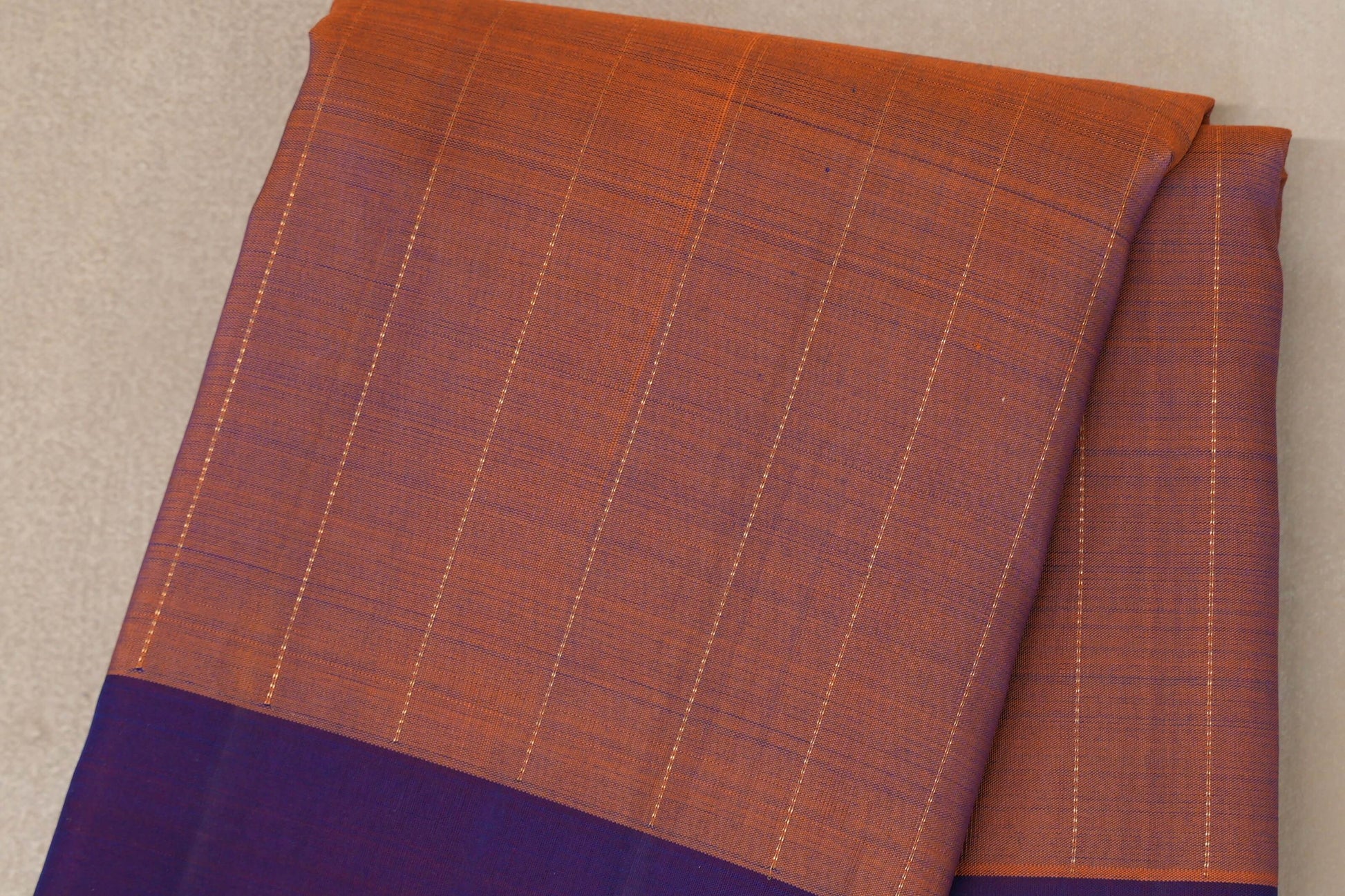 Dual Tone of Mustard Orange & Deep Blue Plant based Kanjivaram Silk Saree body