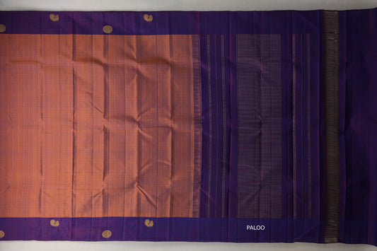 Dual Tone of Mustard Orange & Deep Blue Plant based Kanjivaram Silk Saree paloo