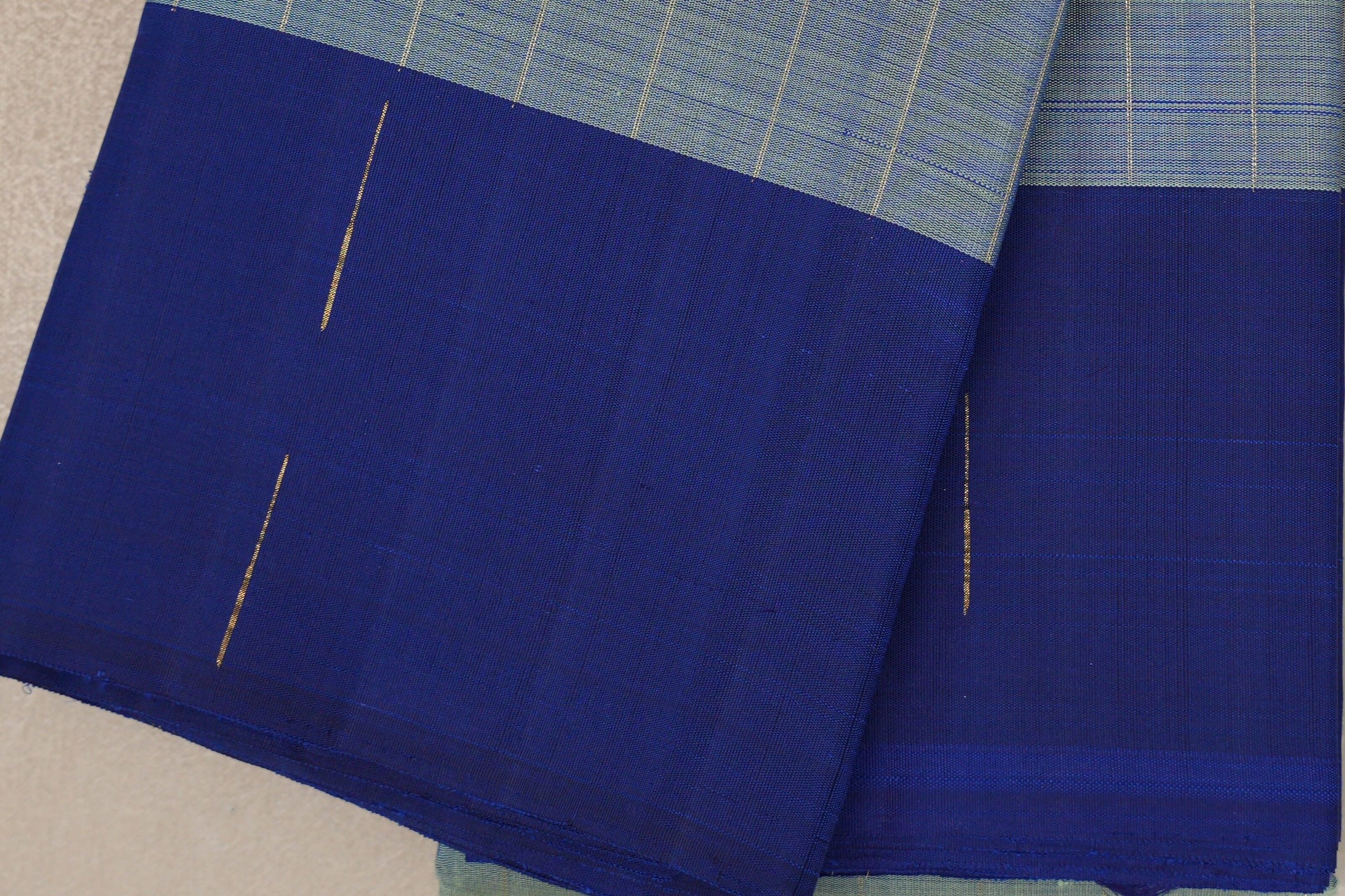 Dual Tone of Elaichi Green & Deep Blue Plant based Kanjivaram Silk Saree border