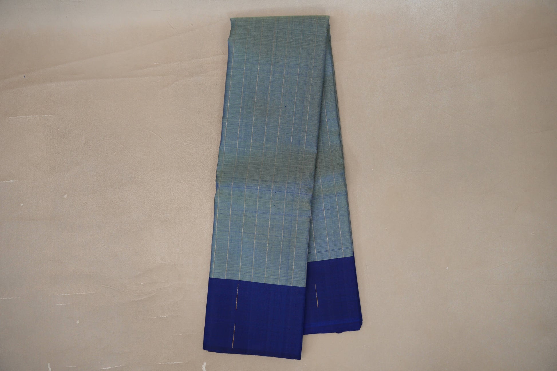 Dual Tone of Elaichi Green & Deep Blue Plant based Kanjivaram Silk Saree 