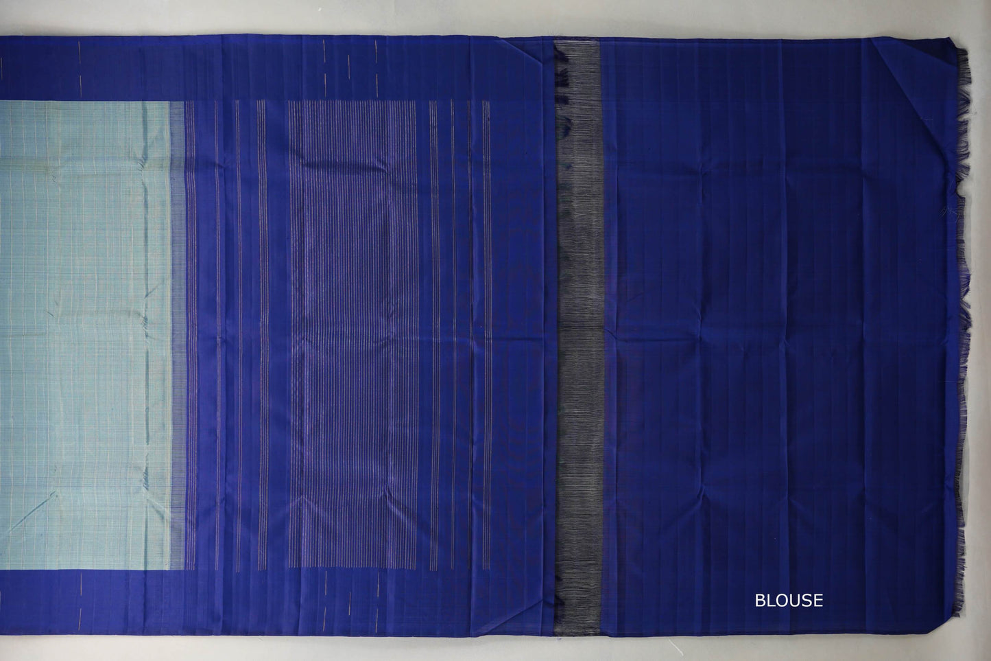 Dual Tone of Elaichi Green & Deep Blue Plant based Kanjivaram Silk Saree blouse