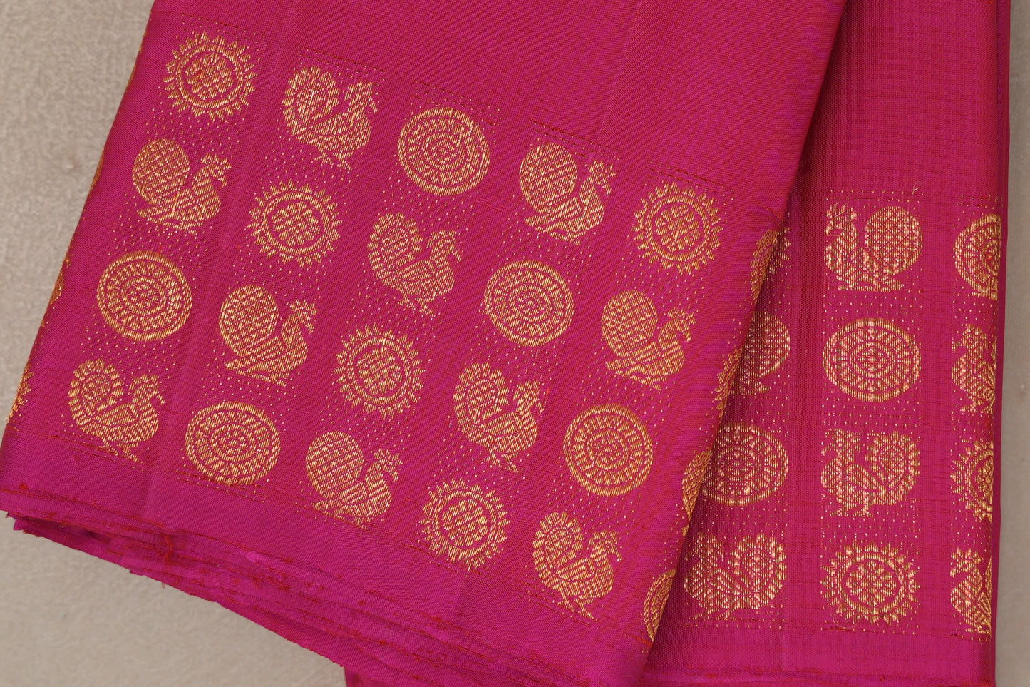 Bright Pink Plant based Kanjivaram Silk Saree border