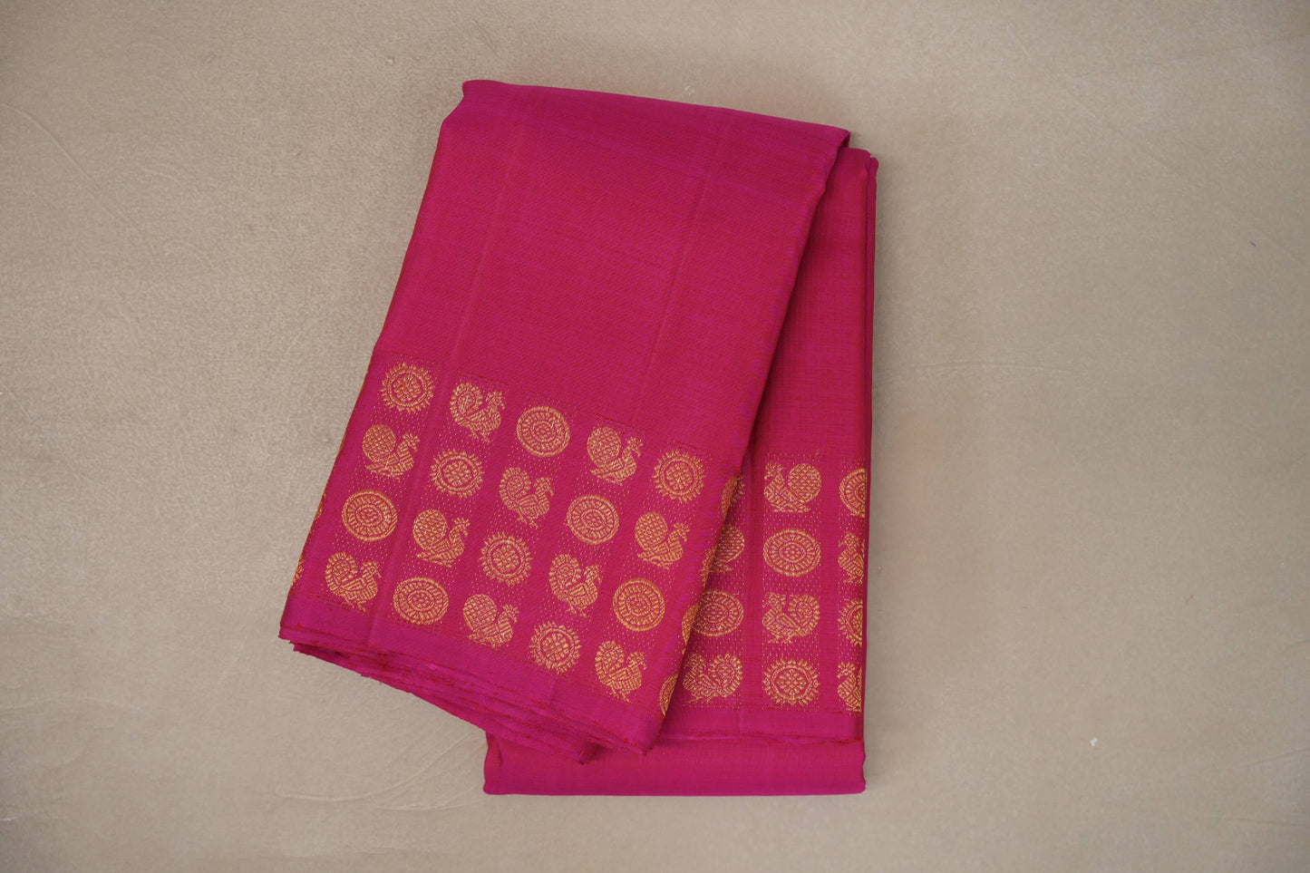 Bright Pink Plant based Kanjivaram Silk Saree