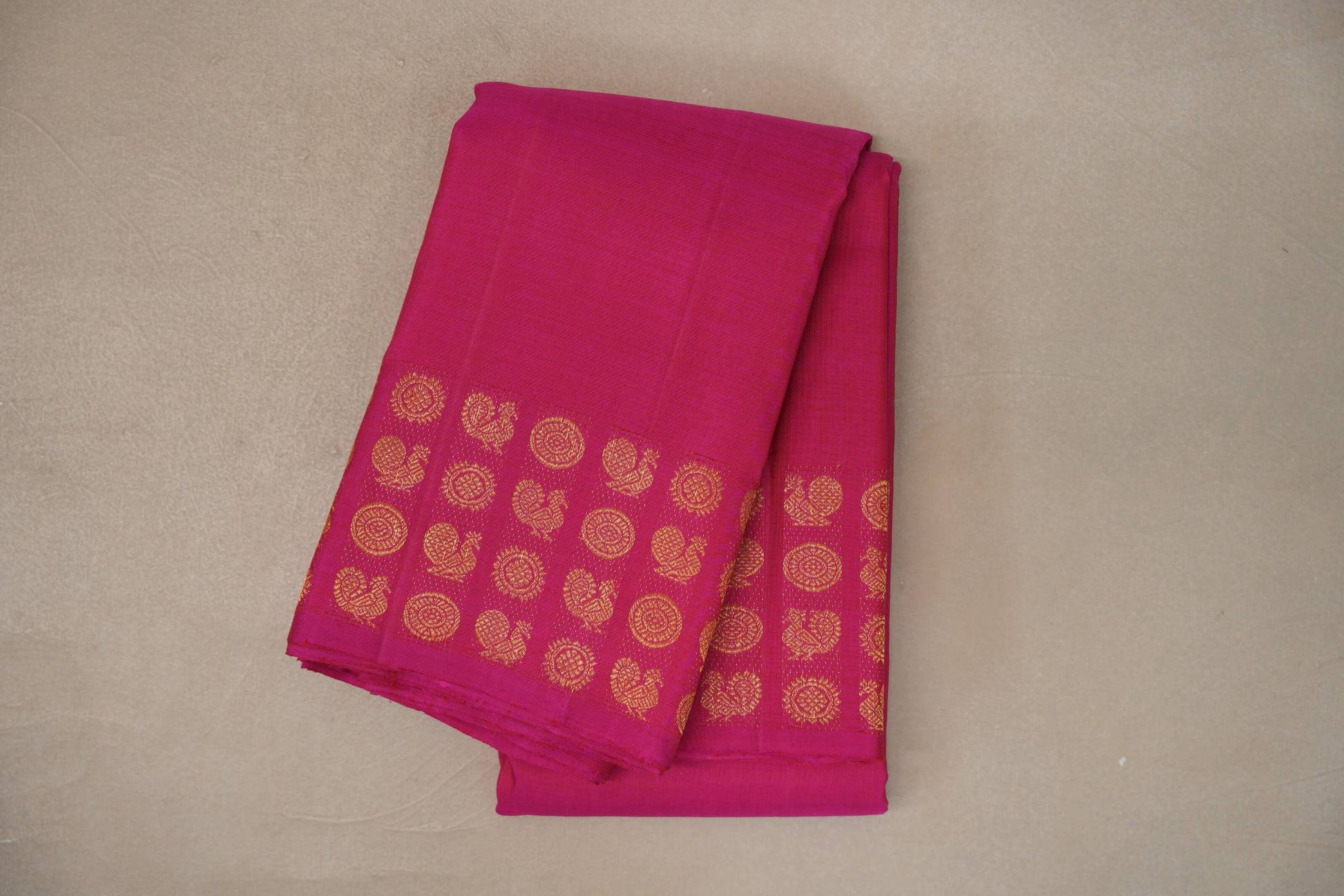 Bright Pink Plant based Kanjivaram Silk Saree