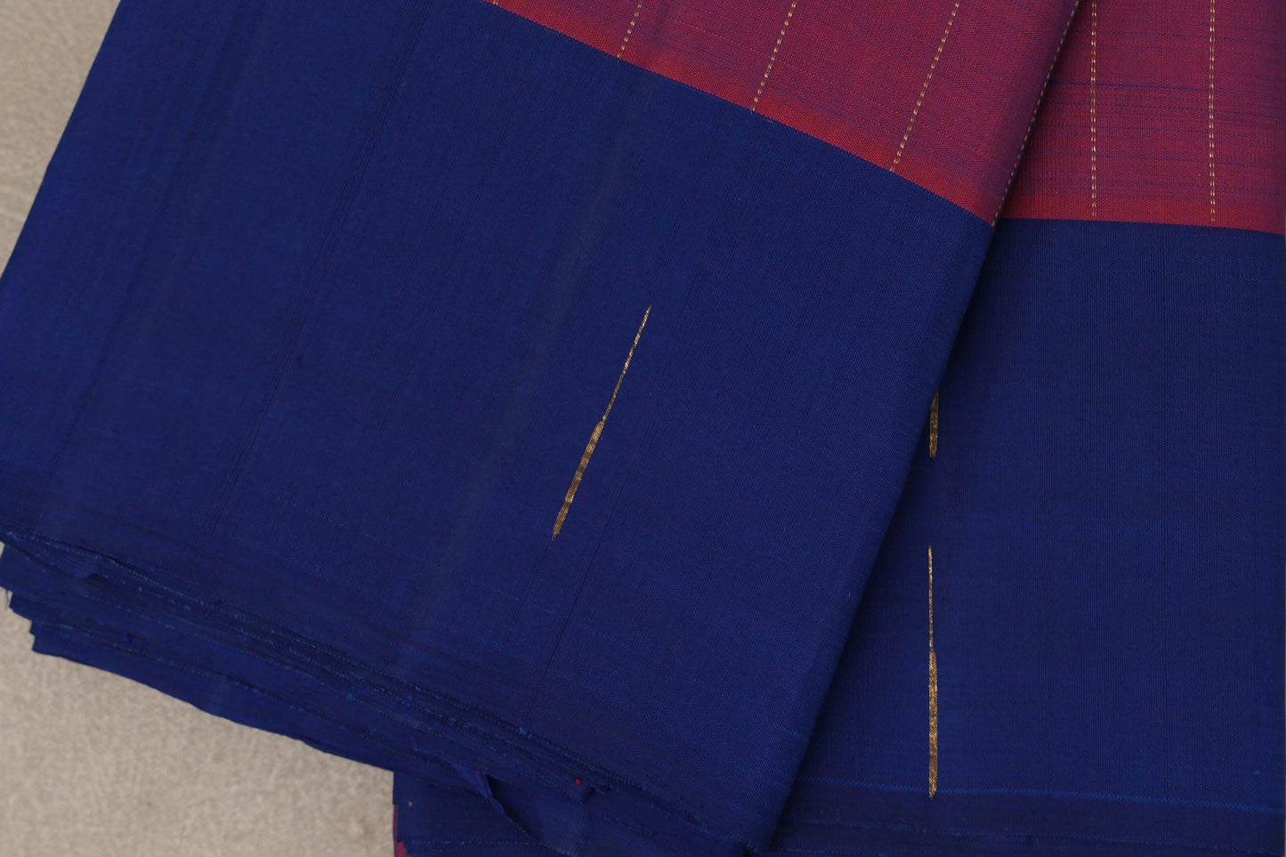 Dual Tone of Reddish Orange & Deep Blue Plant based Kanjivaram Silk Sareeb border