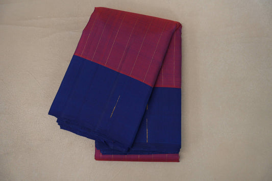 Dual Tone of Reddish Orange & Deep Blue Plant based Kanjivaram Silk Saree
