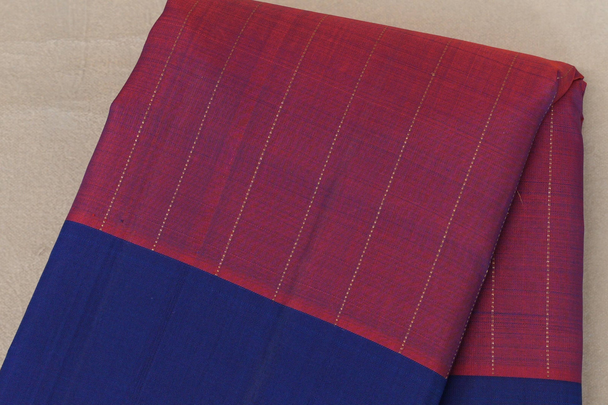 Dual Tone of Reddish Orange & Deep Blue Plant based Kanjivaram Silk Saree body