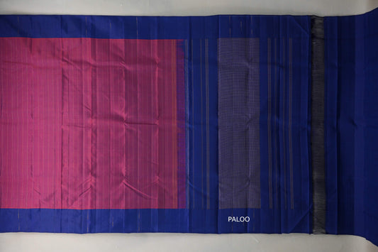 Dual Tone of Reddish Orange & Deep Blue Plant based Kanjivaram Silk Saree paloo