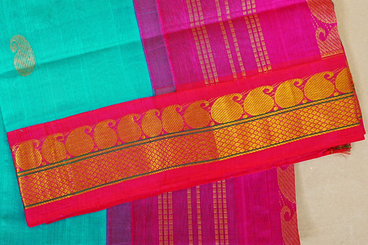 Rama Blue with Rani Pink Borders Silk Cotton Saree borders