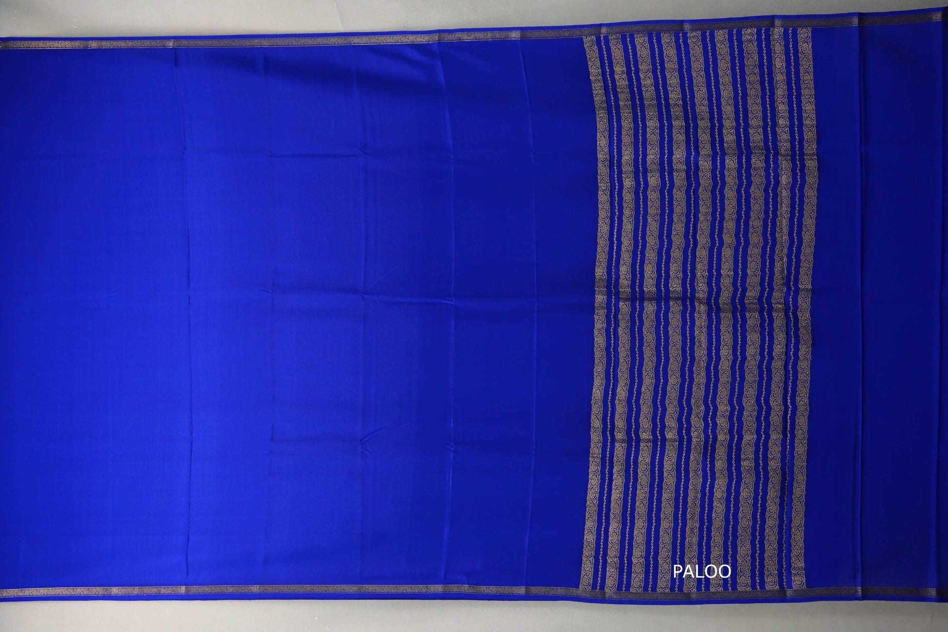 Dark Royal Blue Mysore Silk Saree  paloo