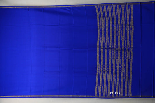 Dark Royal Blue Mysore Silk Saree  paloo