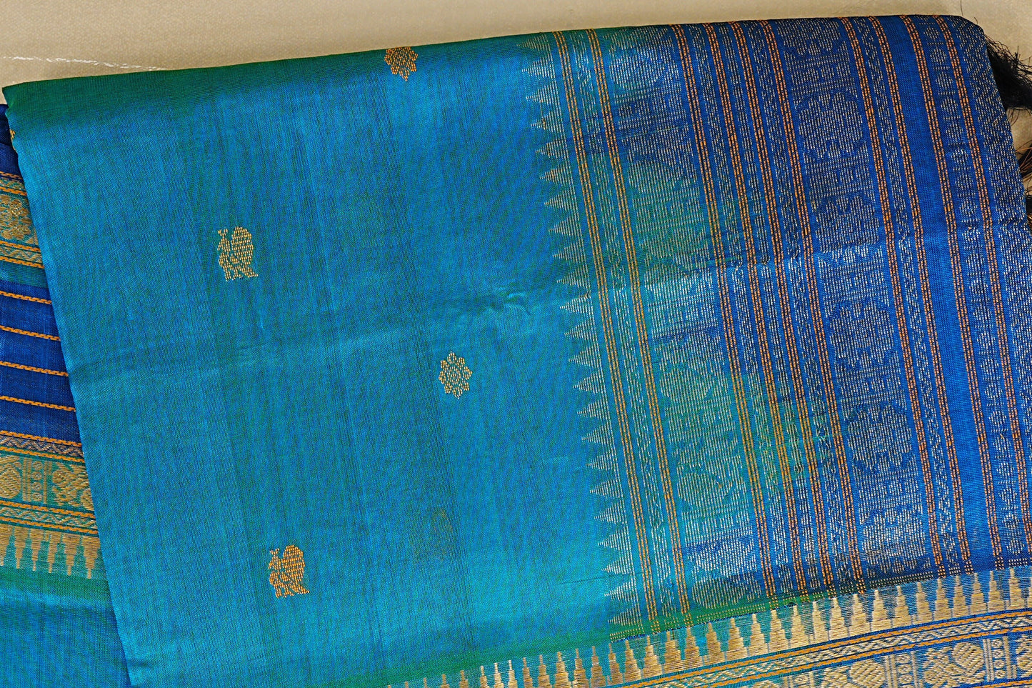 Peacock Blue Silk Cotton Saree body zoom
