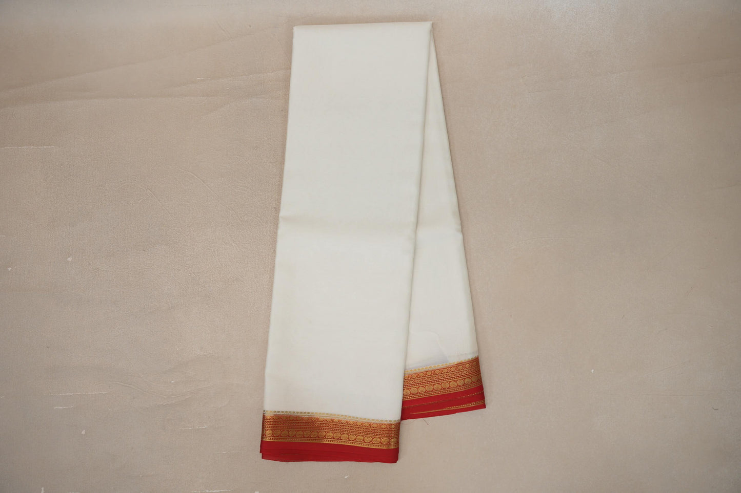 Ivory White with bright red borders Mysore Silk Saree
