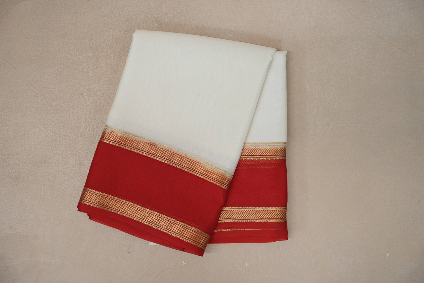 Ivory White with bright red borders Mysore Silk Saree SS9757