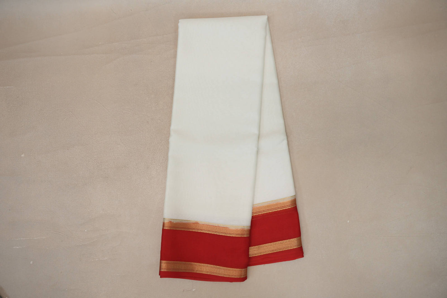 Ivory White with bright red borders Mysore Silk Saree SS9757