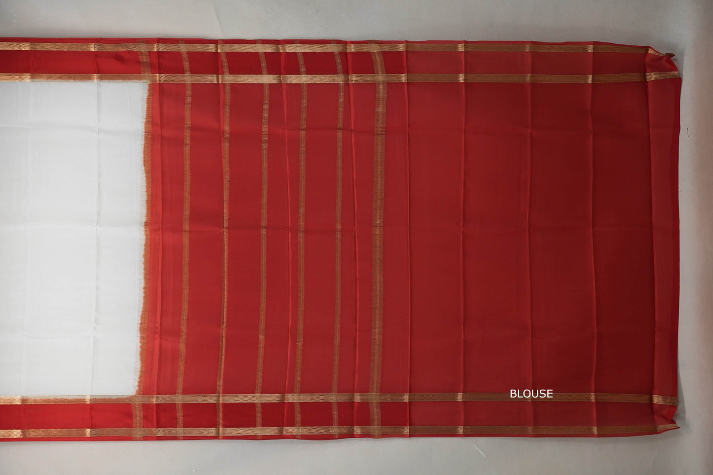 Ivory White with bright red borders Mysore Silk Saree SS9757