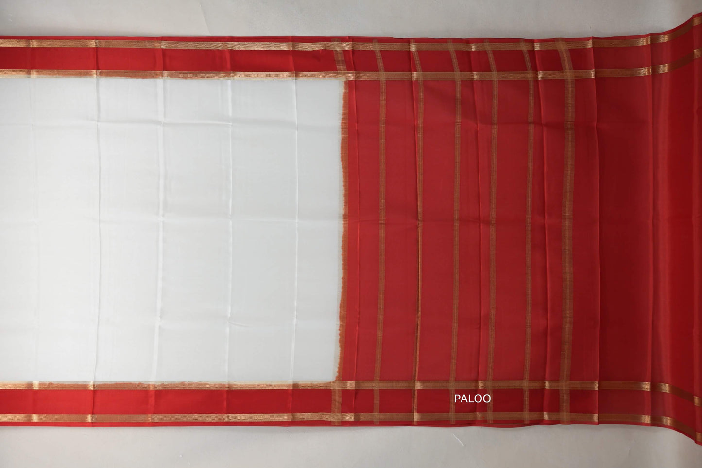 Ivory White with bright red borders Mysore Silk Saree SS9757