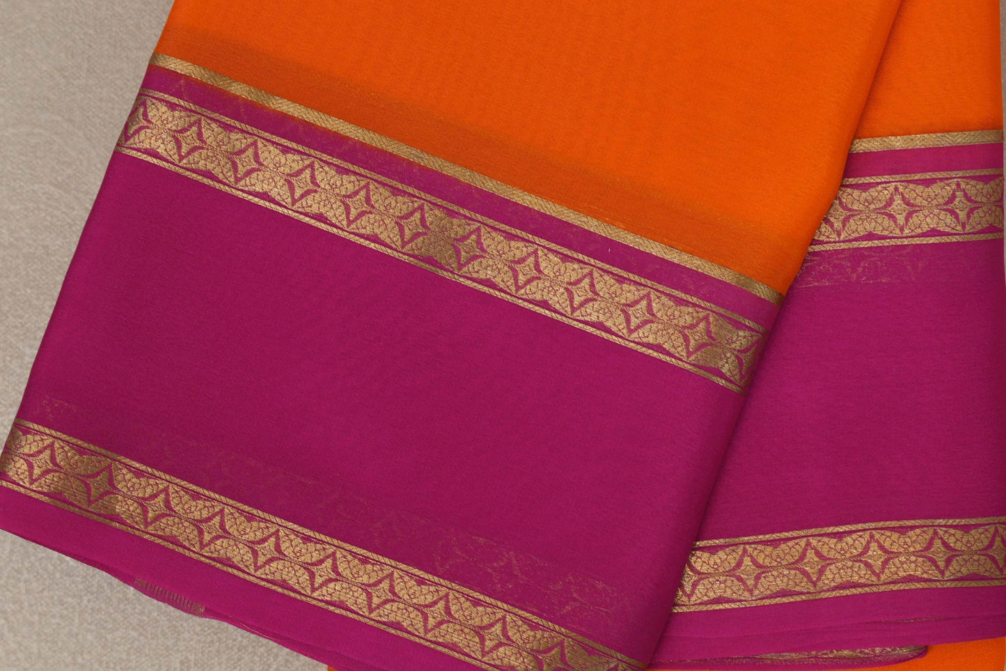 Dark orange with Rani Pink borders Mysore Silk Saree border