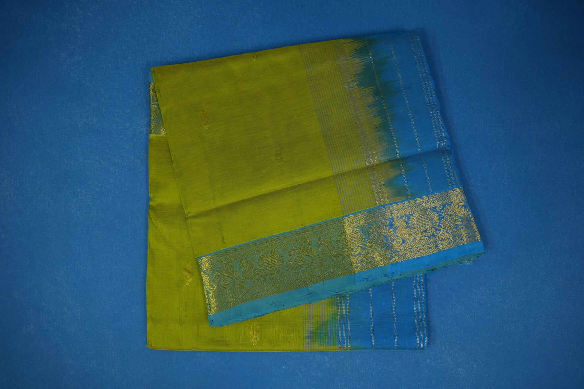 Parrot green vintage silk cotton saree