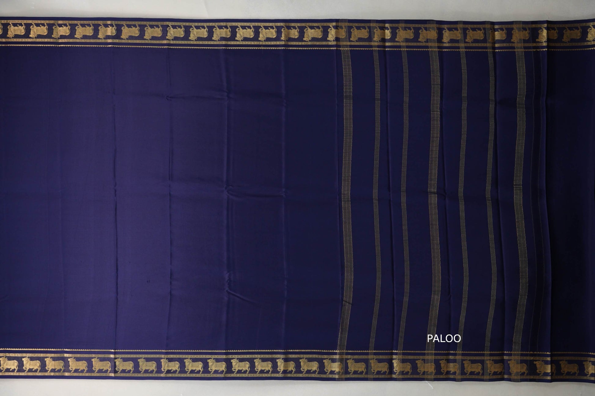 Navy Blue Mysore Silk Saree  paloo
