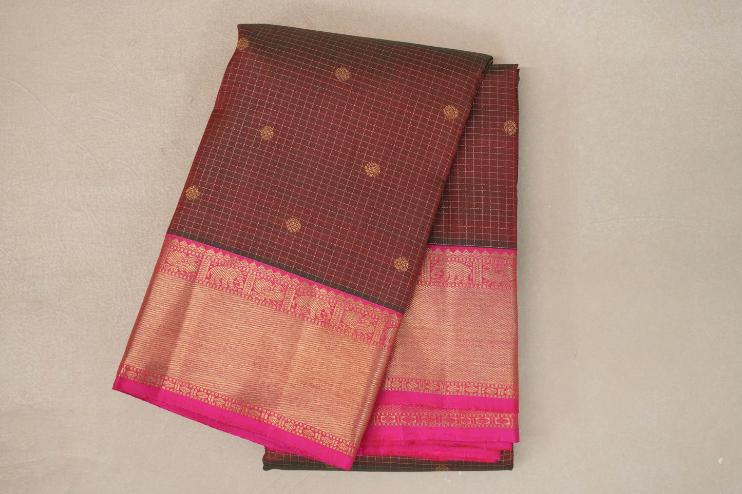 Dual Tone of Green and Red with Bright Pink Borders Vintage Heirloom Kanjivaram Silk Saree