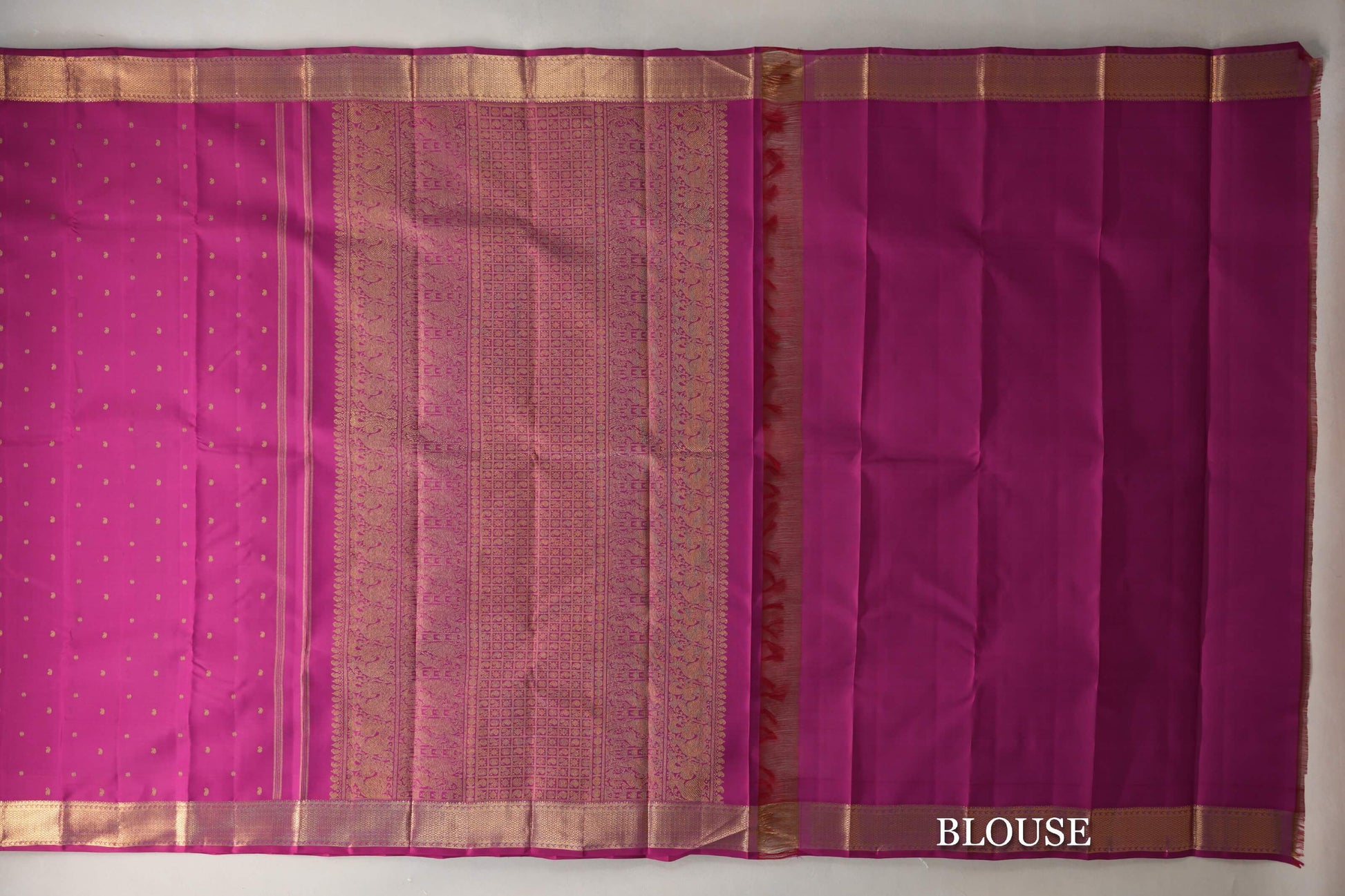 Bright Magenta Vintage Heirloom Kanjivaram Silk Saree blouse