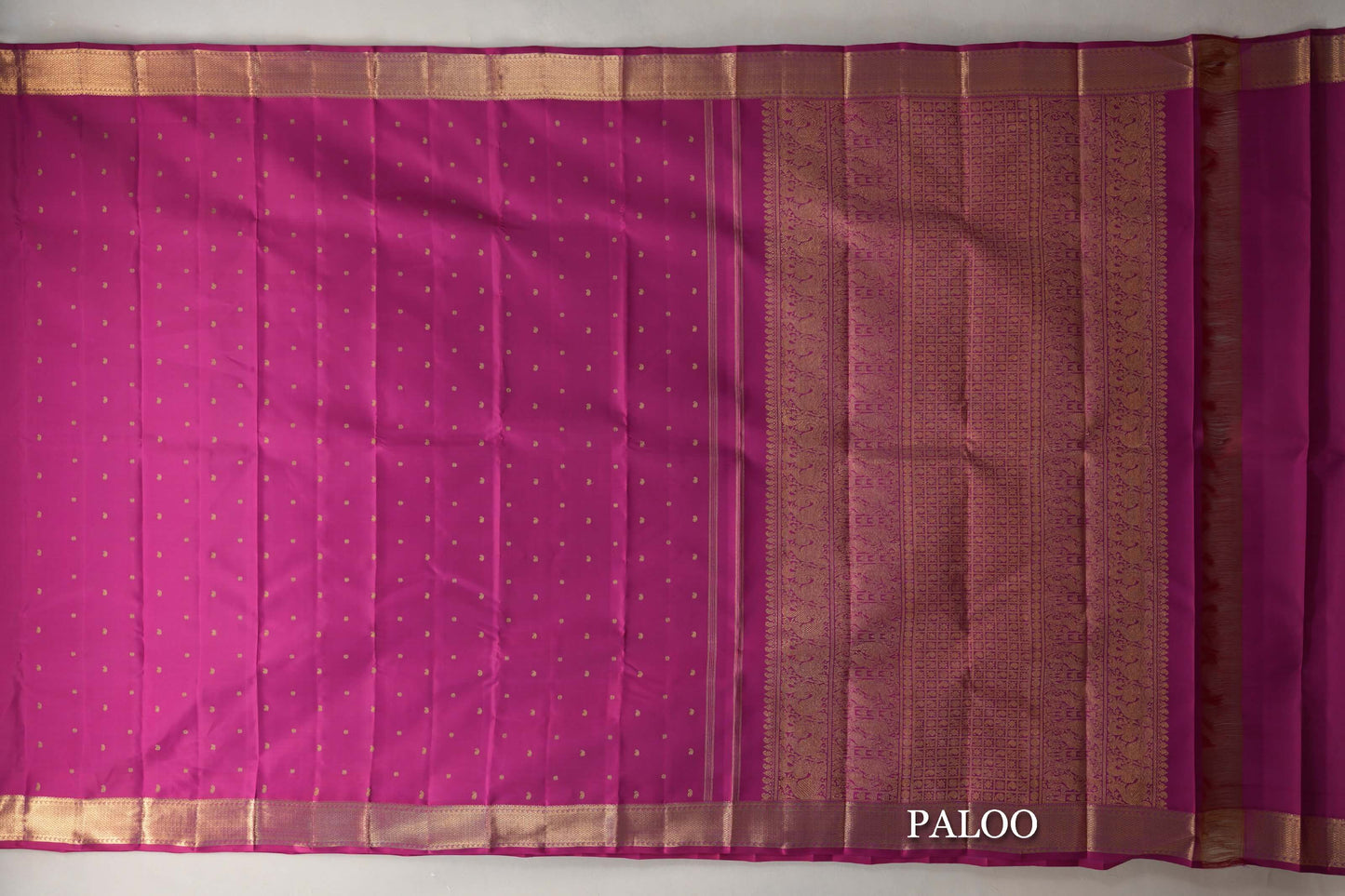 Bright Magenta Vintage Heirloom Kanjivaram Silk Saree paloo