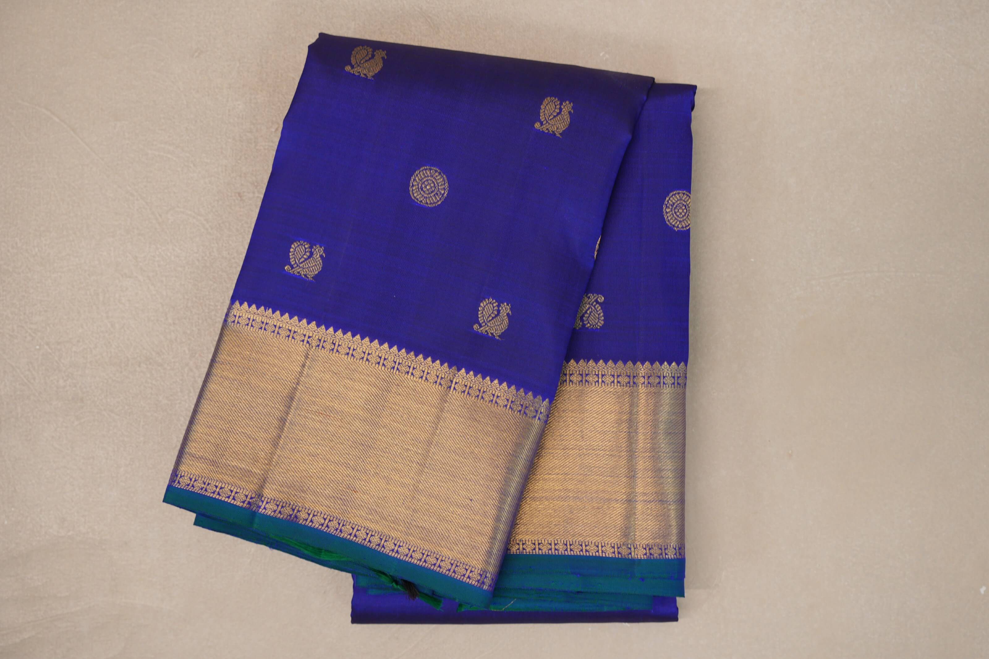 Deep Blue Vintage Heirloom Kanjivaram Silk Saree