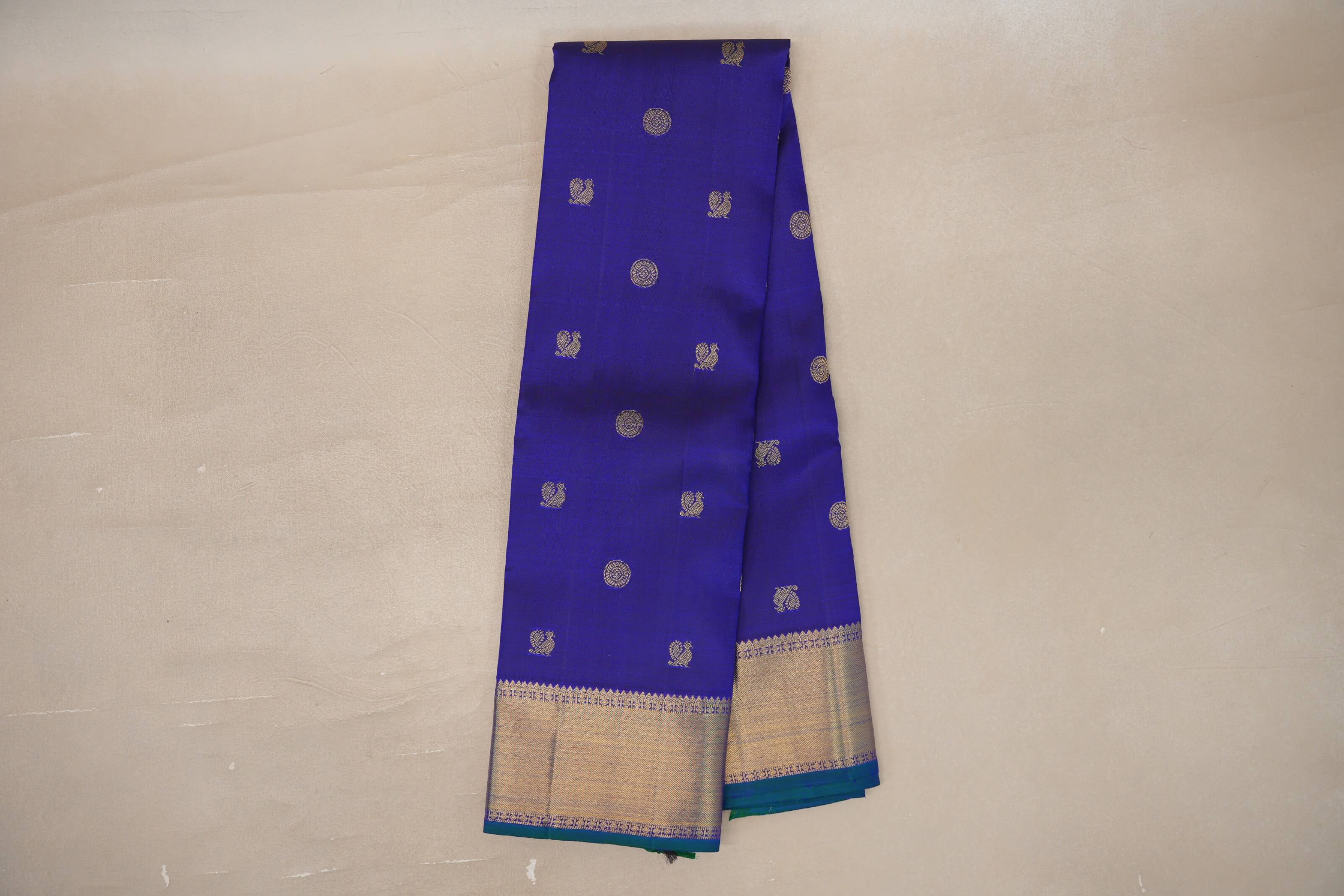 Online Deep Blue Vintage Heirloom Kanjivaram Silk Saree